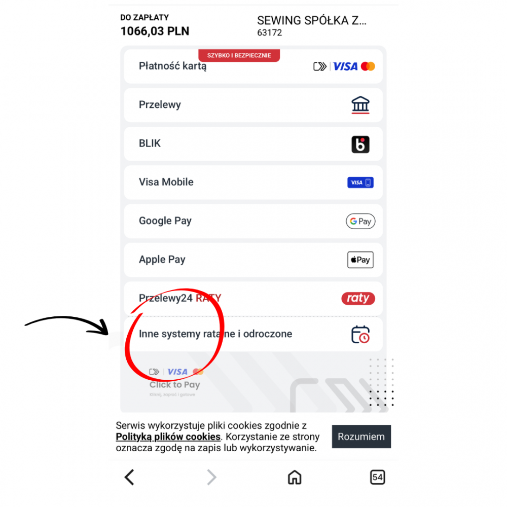 Wybór opcji Inne systemy ratalne i odroczone
